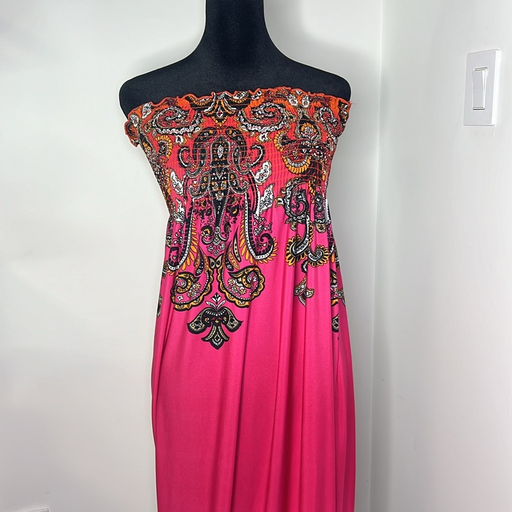 Venus Women’s Pink Smocked Bodice Strapless Maxi Dress Size Small beach - Picture 2 of 8